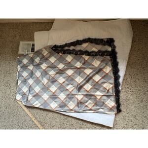 Chic Satin Camisole & Skirt Set – Plaid Print with Black Lace Trim – Elegant Lou